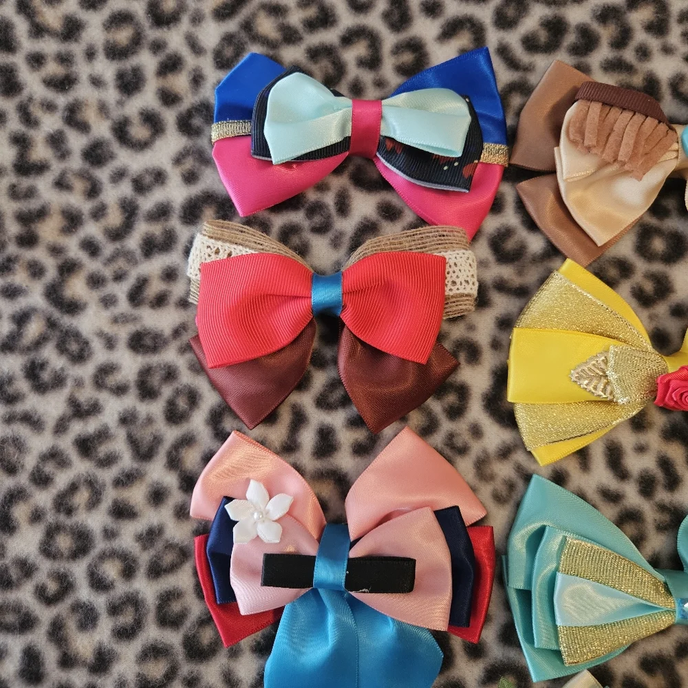 9 Princess Character Inspired Hair Bows Clips for Girls/Women, Hair Accessories